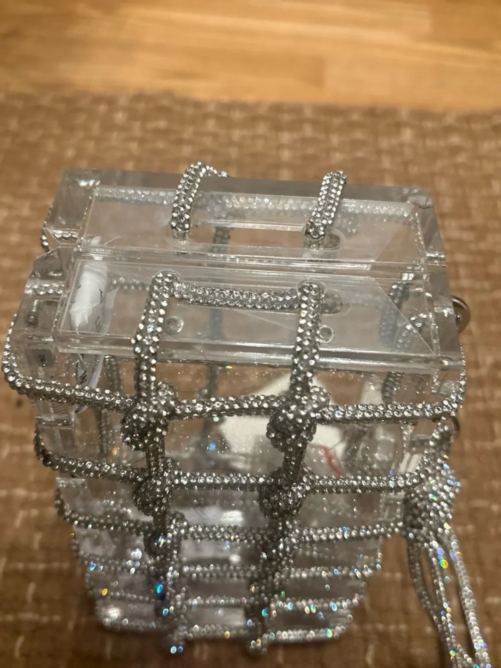 Windsor Clear Crystal Grid Mini Clutch with Silver Accents